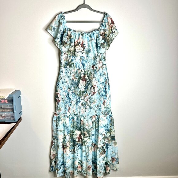 Baltic Born Amalfi Smocked Maxi Dress in Blue Floral Romantic Wedding Sz 2XL - Picture 2 of 7